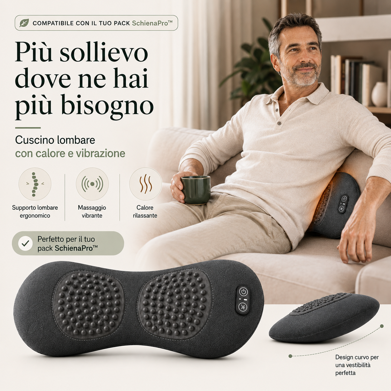 Aggiungi anche il cuscino che completa il tuo sollievo lombare